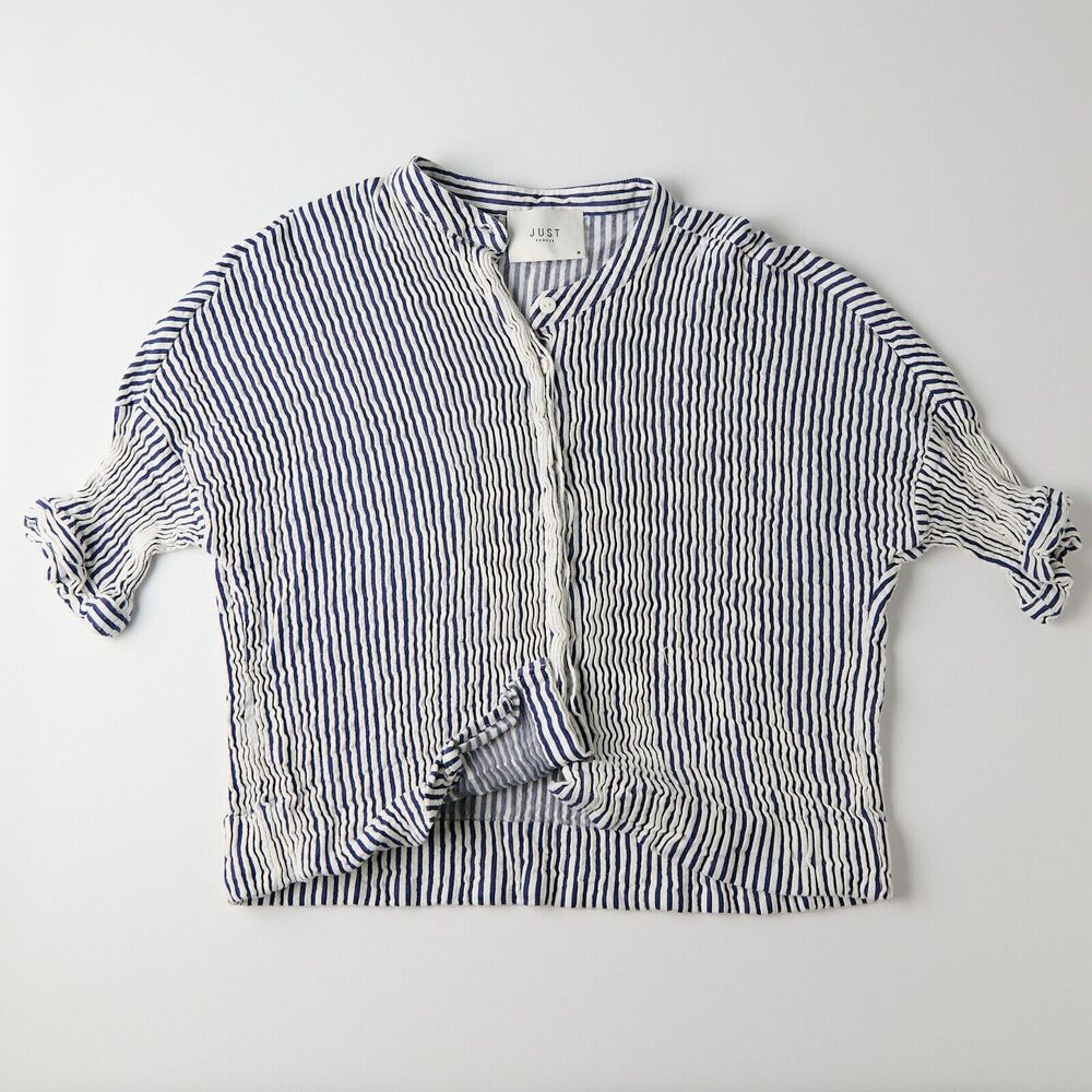 Just Female Blouse Shirt Women's Medium Striped Classic Resort Costal Preppy - Picture 5 of 8